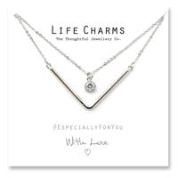 Life Charms Ketting met Giftbox Silver 2 Layer Chevron and a Crystal