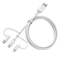 OtterBox versterkte 3-in-1-kabel met USB-A, USB-C en Lightning-connector, oplaadkabel voor smartphone en tablet, ultrarobuust, buig- en buigzaam getest, 1m, Wit
