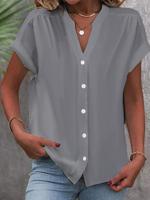 Plain Stand Collar Casual Loose Blouse