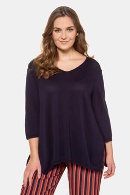 Ulla Popken Pullover, oversized, V-hals, zijsplitten, 3/4 mouwen - Grote Maten Ulla Popken Pullover, oversized, V-hals, zijsplitten, 3/4 mouwen - Grote Maten
