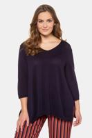 Ulla Popken Pullover, oversized, V-hals, zijsplitten, 3/4 mouwen - Grote Maten