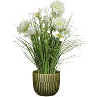 Kunstbloemen boeket wit - in pot groen - keramiek - H40 cm - thumbnail