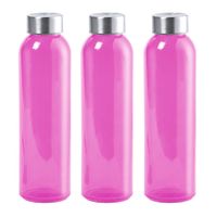 3x Stuks glazen waterfles/drinkfles fuchsia roze transparant met Rvs dop 550 ml - thumbnail