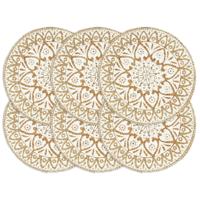 VidaXL Placemats 6 st rond 38 cm jute wit - thumbnail