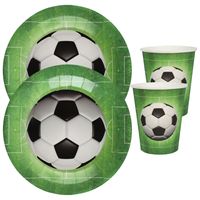 Voetbal thema feest wegwerp servies set - 10x bordjes / 10x bekers - groen