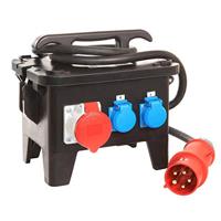 as - Schwabe Baustellenstromverteiler M4 – 400 V / 32 A CEE-Stecker 5-polig auf 3 x Schuko-Steckdose, 3 x 5 polige CEE-Steckdosen 400 V / 16, 32 A – IP44 – Made in Germany – Schwarz I 60555