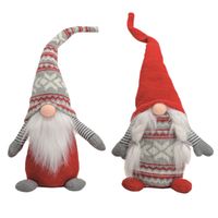 2x stuks pluche gnome/dwerg decoratie pop/knuffel rood/grijs vrouwtje en mannetje 45 x 14 cm - thumbnail