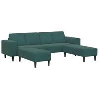 Donkergroene Velvet Bank met Ottoman - 250 x 188 x 76 cm - 4-Zits Sofa Set met Verstelbare Hoogte en Pluche Zittingen - Modern Ontwerp met Geëngineerd Houten Frame en Mat Zwarte Tapered Poten