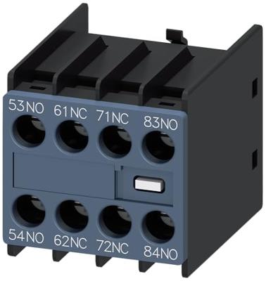 Siemens 3RH2911-1GA22 AUX.Switch Blok, Voorkant, 2NO+2NC, Stroom, 1NC, 1NO, voor CONTACTOR RELAYS, SZ S00, Schroefaansluiting 53/54,61/62,71/72,83/84 F. 3RH2140/3RH2440 (EN 50) 011), Wit