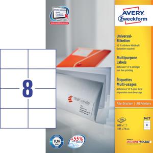 Avery Universele Etiketten, wit, 105,0 x 74,0 mm, permanent klevend