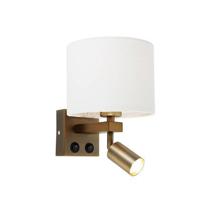 QAZQA Wandlamp brons met leeslamp en katoenen kap 18 cm wit - Brescia