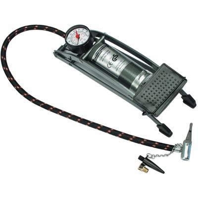 Voetpomp - grijs - 2 bar - 1 cilinder - manometer - inclusief 3 opzetstukken