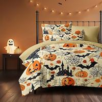 Halloween beige dekbedovertrekset - schattige pompoenprint om uw slaapkamer te versieren - inclusief dekbedovertrek en kussenslopen - zachte en gezellige stof - perfect voor het toevoegen van feestelijke charme aan uw ruimte Lightinthebox - thumbnail