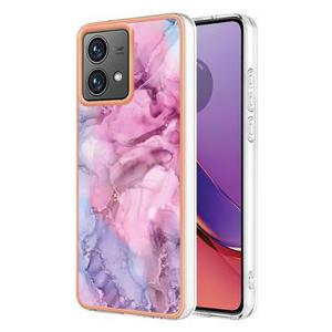 Motorola Moto G84 Marmerpatroon Gegalvaniseerd IMD TPU Hoesje - Blauw / Roze