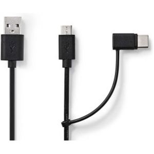 2-in-1 Sync and Charge-Kabel | USB-A Male - Micro-B Male / Type-C Male | 1,0 m | Zwart