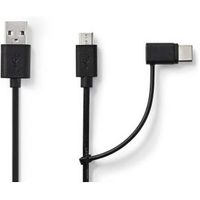 2-in-1 Sync and Charge-Kabel | USB-A Male - Micro-B Male / Type-C Male | 1,0 m | Zwart