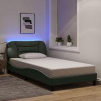 vidaXL Bedframe met LED-verlichting stof donkergrijs 100x200 cm, bed, bed ombouw, eenpersoonsbed, bedbodem, slaapkamermeubel, 1 persoonsbed, logeerbed