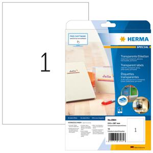 Herma 8964 Folie-etiketten 210 x 297 mm Folie Transparant 10 stuk(s) Permanent hechtend Inkjet