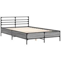 vidaXL Bedframe bewerkt hout metaal grijs sonoma eiken 140x200 cm, bed, bed ombouw, twijfelaar, bedbodem, slaapkamermeubel, boxspring, 2 persoonsbed