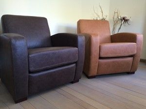 Set van 2 leren fauteuils met houten poten - 2 kleuren bruin leer - Echt leer, Landelijk, ontdek de vele Leersoorten en Kleuren bij ShopX