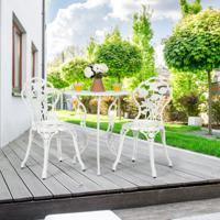 3-Delige Tuinmeubelset Balkonset met 2 Stoelen en Tafel Terrasmeubels van Gegoten Aluminium Zitgroep voor Tuin Balkon Wit - thumbnail