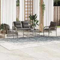 4-delige Loungeset met kussens poly rattan grijs