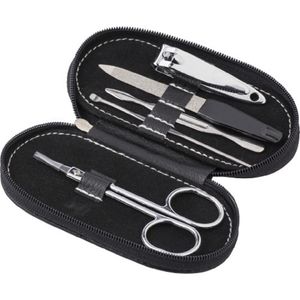 Manicure set in zwarte etui 5-delig nagelschaar/nagelknipper/nagelvijl/bokkenpootje   -