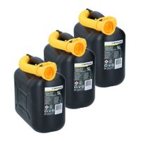 3x stuks jerrycan/benzinetank 5 liter zwart van kunststof met trechter