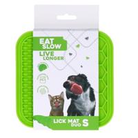 Eat Slow Live Longer Duo likmat - 15 x 15 cm - vierkant - snuffelmat - anti-snuffelmat - slowfeeder - 100% siliconen - vaatwasmachinebestendig - maat S - groen
