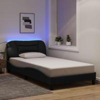 vidaXL Bedframe met LED-verlichting stof zwart 100x200 cm, bed, bed ombouw, eenpersoonsbed, bedbodem, slaapkamermeubel, 1 persoonsbed, logeerbed