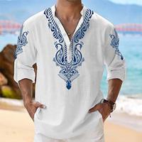 Tribal Mode-casual Voor heren Overhemd Henley-shirt Causaal Vakantie Strand Kleding Zomer Lente Herfst Mandarijn Kraag Band Kraag Lange mouw Wit, blauw, Groen S, M, L Polyester Overhemd Lightinthebox - thumbnail