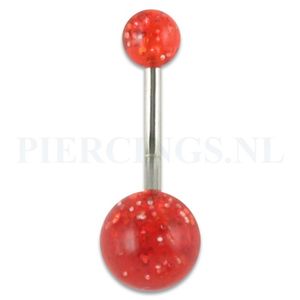 Navelpiercing acryl glitter rood