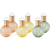 Set van 9x stuks buiten led lichtgroene, oranje en gele lampion solar verlichting 11 cm