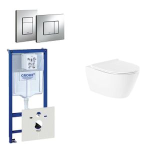 QeramiQ Salina Toiletset - spoelrandloos - inbouwreservoir - wandcloset - softclose - bedieningsplaat verticaal/horizontaal chroom 0720001/0729205/sw96855/sw96857/