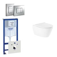 QeramiQ Salina Toiletset - spoelrandloos - inbouwreservoir - wandcloset - softclose - bedieningsplaat verticaal/horizontaal chroom 0720001/0729205/sw96855/sw96857/ - thumbnail