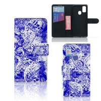 Telefoonhoesje met Naam Samsung Galaxy M21 | M30s Angel Skull Blauw - thumbnail