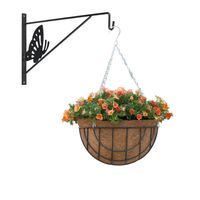 Hanging basket met muurhaak vlinder antraciet en kokos inlegvel - metaal - complete hangmand set - thumbnail