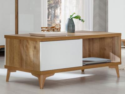 Rechthoekige salontafel FIONA 2 klapdeuren hoogglans wit/riviera eik