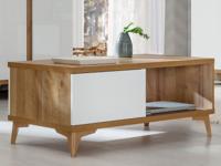 Rechthoekige salontafel FIONA 2 klapdeuren hoogglans wit/riviera eik