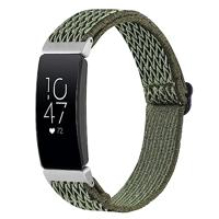 By Qubix - Compatible met Fitbit Inspire 2 Elastische solo loop nylon bandje - Donkergroen - Compatible fitbit bandje