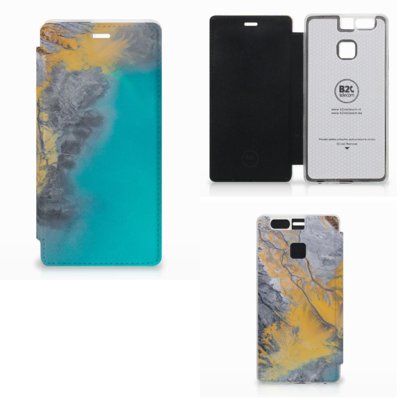 Huawei P9 Smartphonehoesje Marble Blue Gold