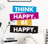 Tekst sticker think happy be happy