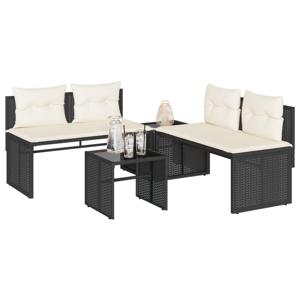 4-delige Loungeset met kussens poly rattan zwart