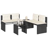 4-delige Loungeset met kussens poly rattan zwart