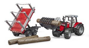 bruder Massey Ferguson 7480 met voorlader en houttrailer modelvoertuig 02046