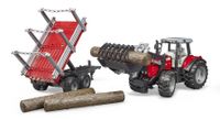 bruder Massey Ferguson 7480 met voorlader en houttrailer modelvoertuig 02046 - thumbnail