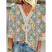 Dames Blouse Kanten rand Dagelijks Bohemen 3/4 mouw V-hals Geel Zomer Lente Lightinthebox - thumbnail