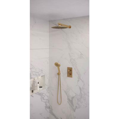 Regendoucheset 32 Inbouw Muur Brauer Gold Edition 30cm Rond Geborsteld Goud PVD 2 Greeps 3-weg met Thermostaatkraan en Handdouche