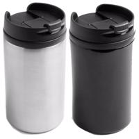 Set van 2x stuks Warmhoudbekers/warm houd bekers metallic zwart en grijs 300 ml