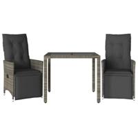 vidaXL 3-delige Bistroset met kussens poly rattan grijs, loungeset, loungeset tuin, loungeset buiten, tuinset, terrasset, tuinset lounge